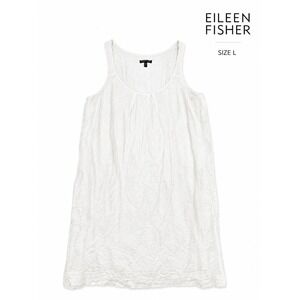 Eileen Fisher L Ivory Metallic Cotton Blend Silk Lined Sleeveless Shift Dress